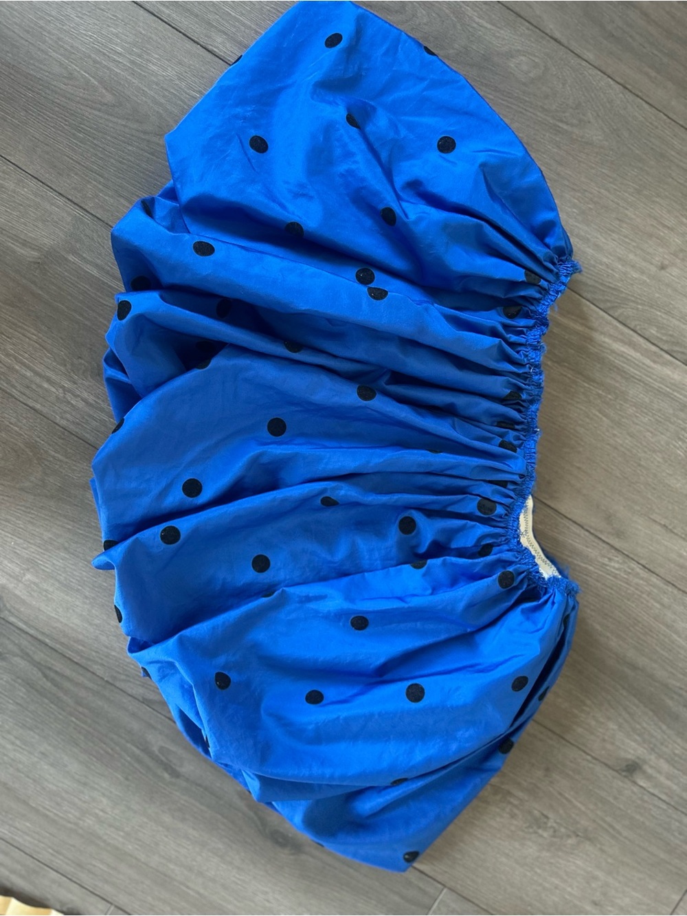 Handmade Cobalt Blue Black Polka Dot Ruched Mini Skirt